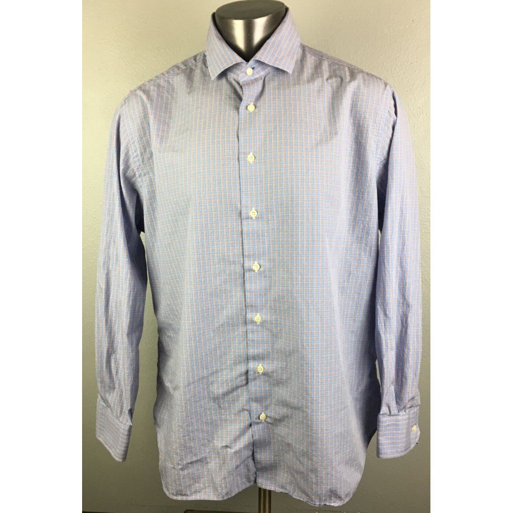 Mens Gitman Bros. Size XXL Blue Red Cotton Button Front Dress Shirt USA Made
